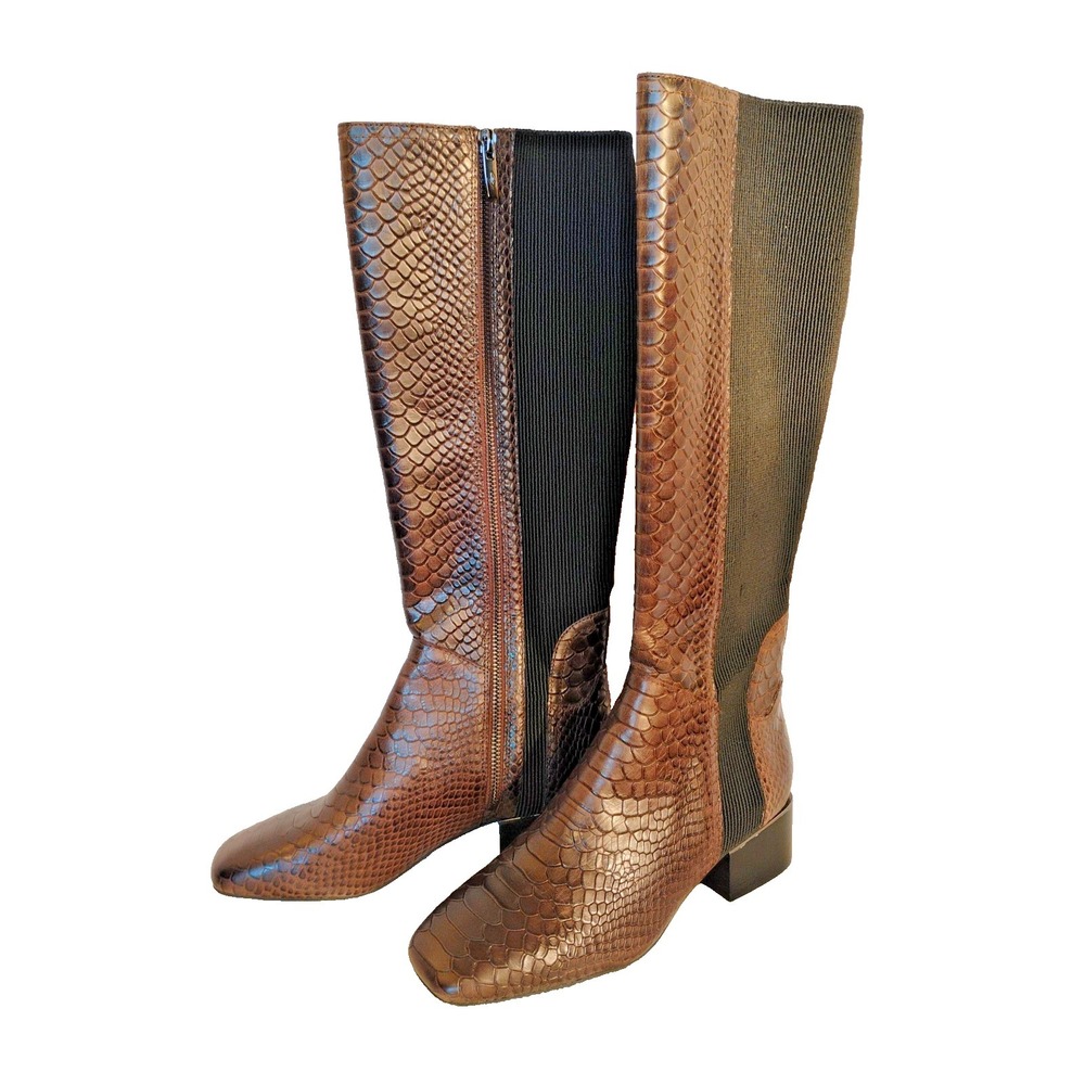NEW Donald Pliner Womens 7 M Annika Brown/Black Snake Leather Python Tall Boots‎